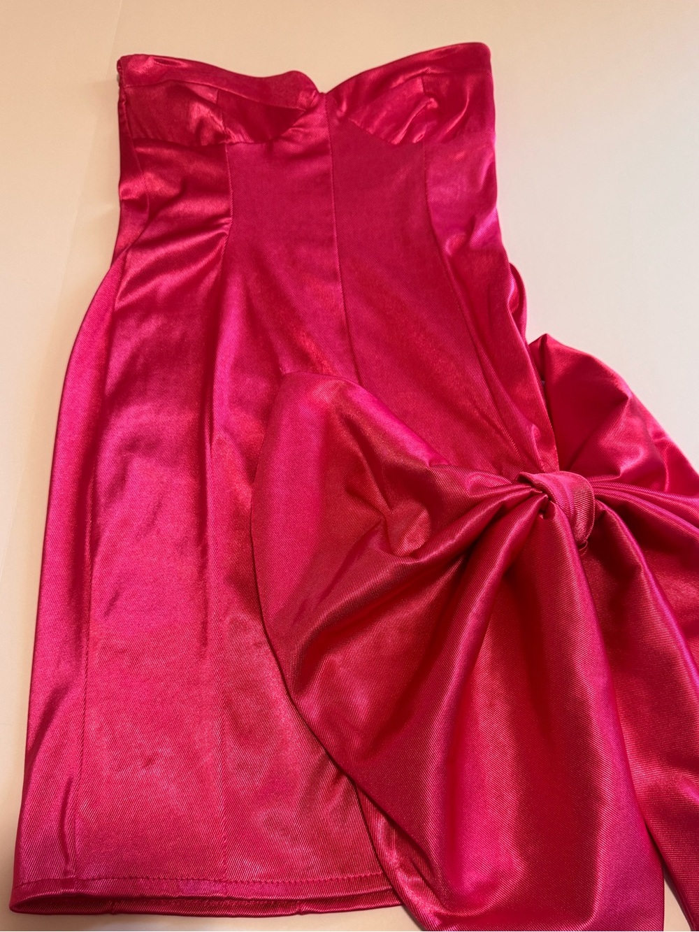 ASOS Pink Satin Strapless Mini Dress Bow Detail XS Y2K Party - Picture 3 of 14